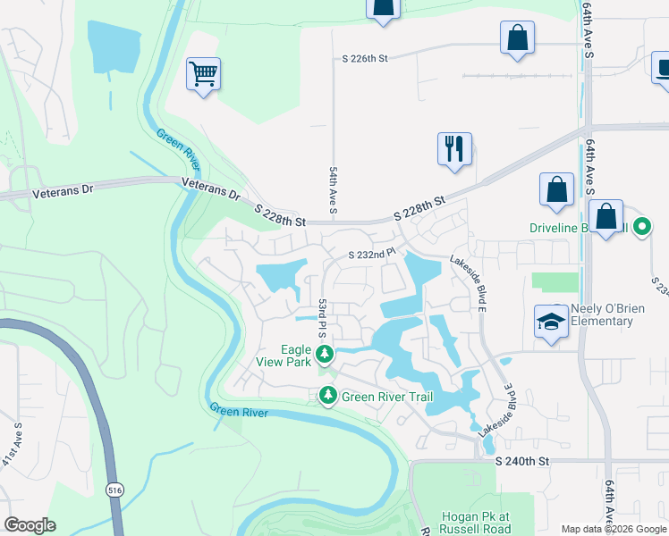map of restaurants, bars, coffee shops, grocery stores, and more near 23308 54th Avenue South in Kent
