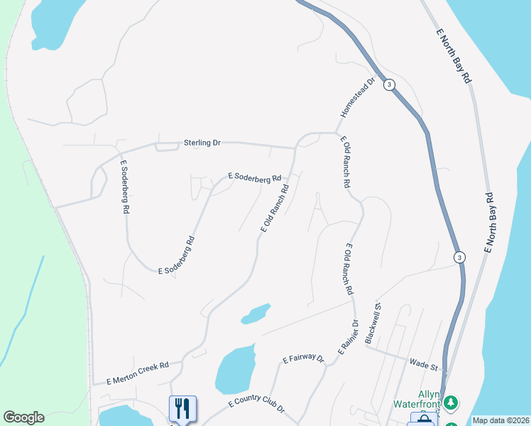 map of restaurants, bars, coffee shops, grocery stores, and more near 640 East Old Ranch Road in Mason County