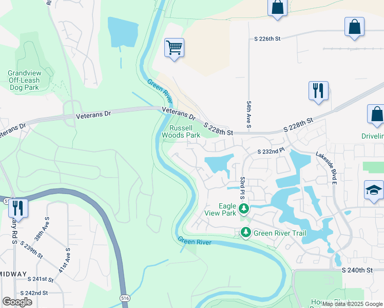 map of restaurants, bars, coffee shops, grocery stores, and more near 23119 51st Avenue South in Kent