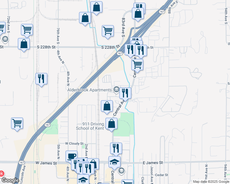 map of restaurants, bars, coffee shops, grocery stores, and more near 405 Novak Lane in Kent