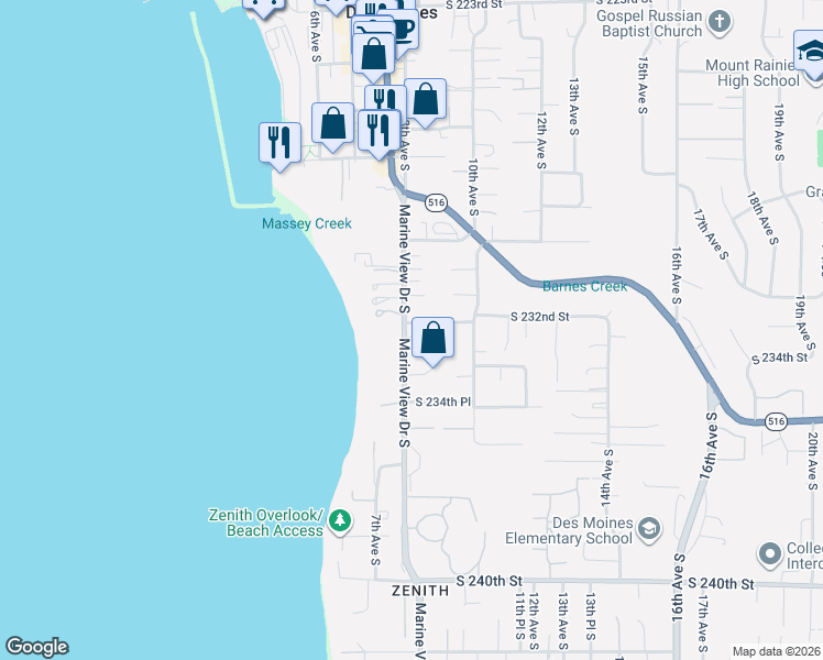map of restaurants, bars, coffee shops, grocery stores, and more near 803 South 232nd Street in Des Moines