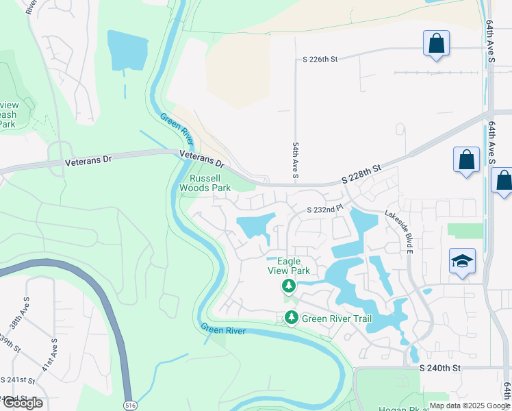map of restaurants, bars, coffee shops, grocery stores, and more near 23106 52nd Avenue South in Kent