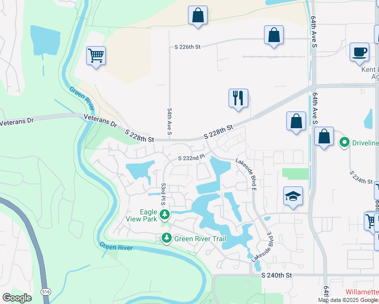 map of restaurants, bars, coffee shops, grocery stores, and more near 23201 56th Avenue South in Kent