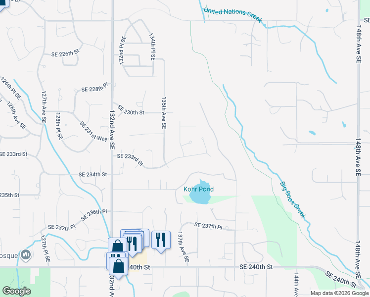 map of restaurants, bars, coffee shops, grocery stores, and more near 13617 Southeast 232nd Street in Kent