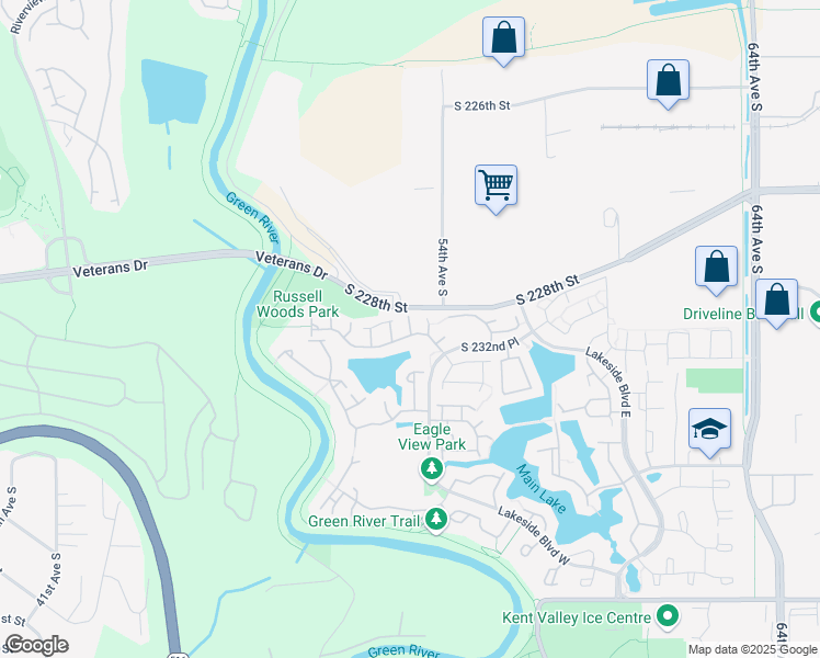 map of restaurants, bars, coffee shops, grocery stores, and more near 23124 53rd Avenue South in Kent