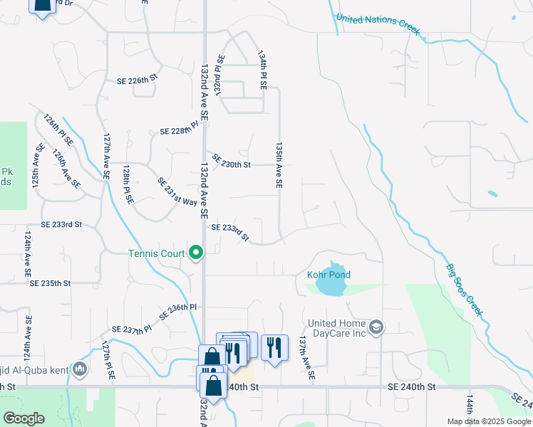 map of restaurants, bars, coffee shops, grocery stores, and more near 13366 Southeast 232nd Place in Kent