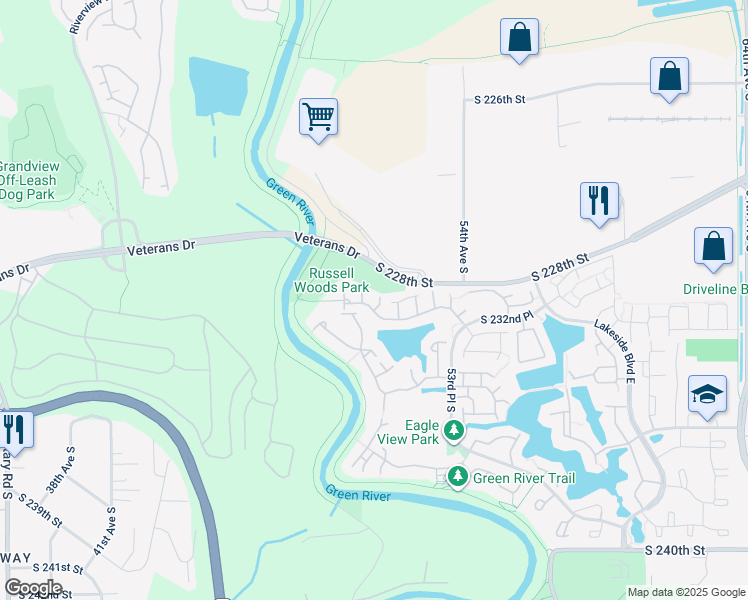 map of restaurants, bars, coffee shops, grocery stores, and more near 23119 51st Avenue South in Kent