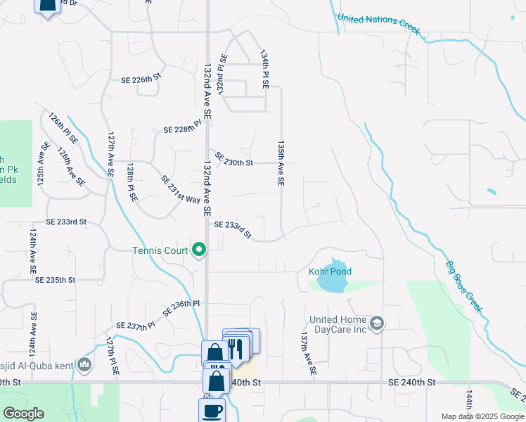 map of restaurants, bars, coffee shops, grocery stores, and more near 13366 Southeast 232nd Place in Kent