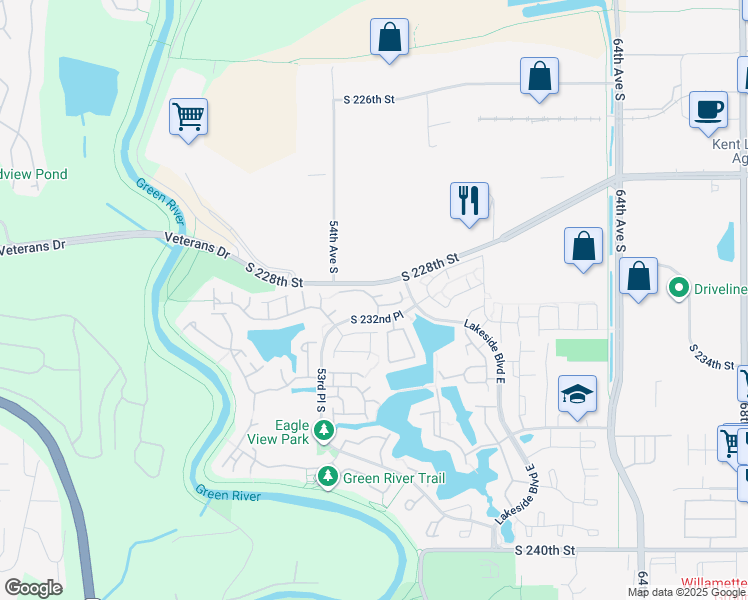 map of restaurants, bars, coffee shops, grocery stores, and more near 23128 56th Avenue South in Kent