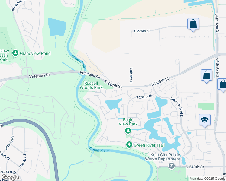 map of restaurants, bars, coffee shops, grocery stores, and more near 23106 52nd Avenue South in Kent