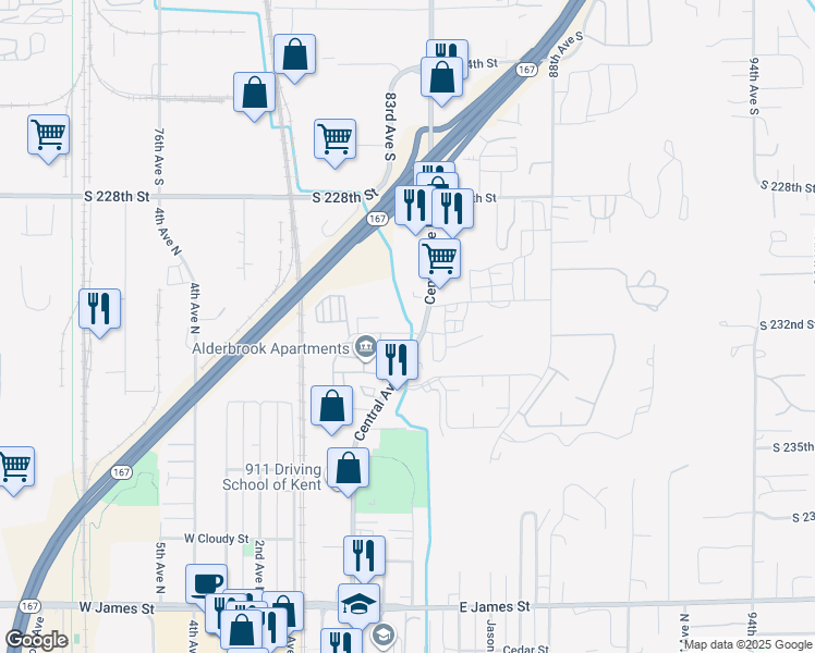 map of restaurants, bars, coffee shops, grocery stores, and more near 425B Novak Lane in Kent