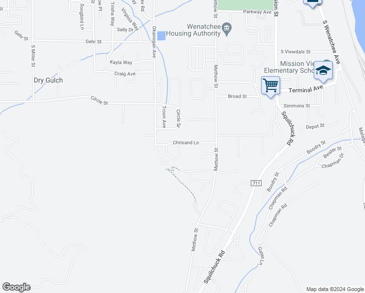 map of restaurants, bars, coffee shops, grocery stores, and more near 1931 Jolen Drive in Wenatchee