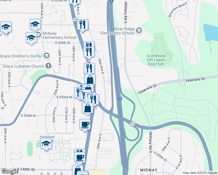 map of restaurants, bars, coffee shops, grocery stores, and more near 23032 30th Avenue South in Des Moines