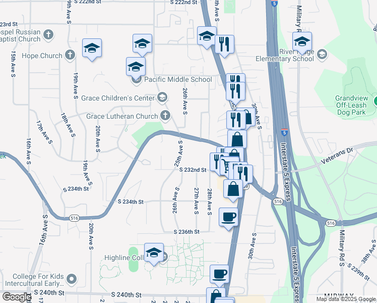 map of restaurants, bars, coffee shops, grocery stores, and more near 2456 Kent Des Moines Road in Des Moines