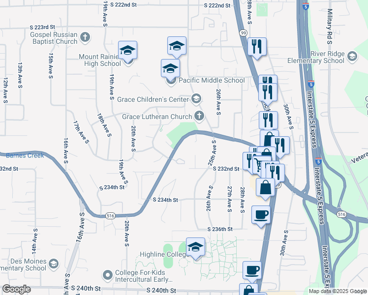 map of restaurants, bars, coffee shops, grocery stores, and more near 2325 Washington 516 in Des Moines