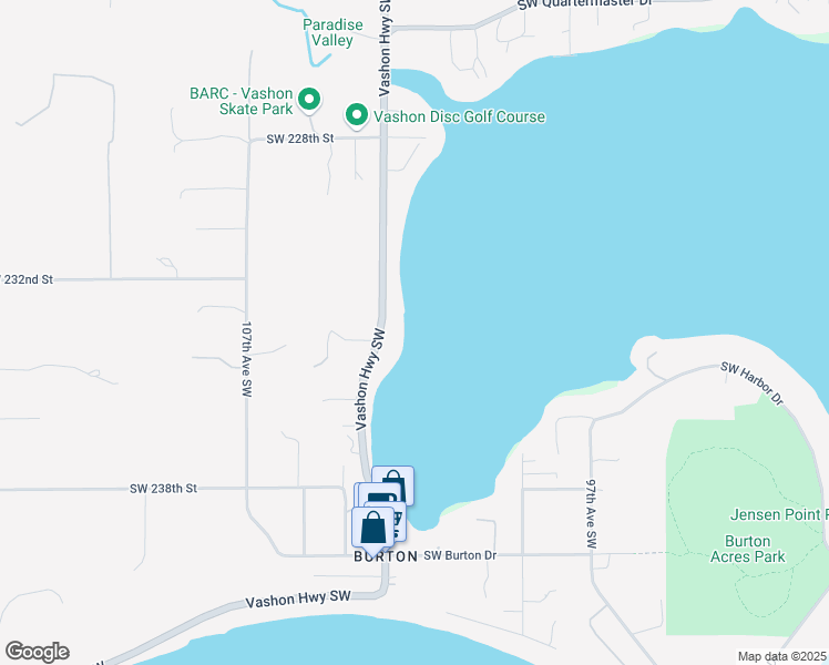 map of restaurants, bars, coffee shops, grocery stores, and more near 23316 Vashon Highway Southwest in Vashon