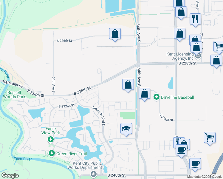 map of restaurants, bars, coffee shops, grocery stores, and more near 6111 South 228th Street in Kent