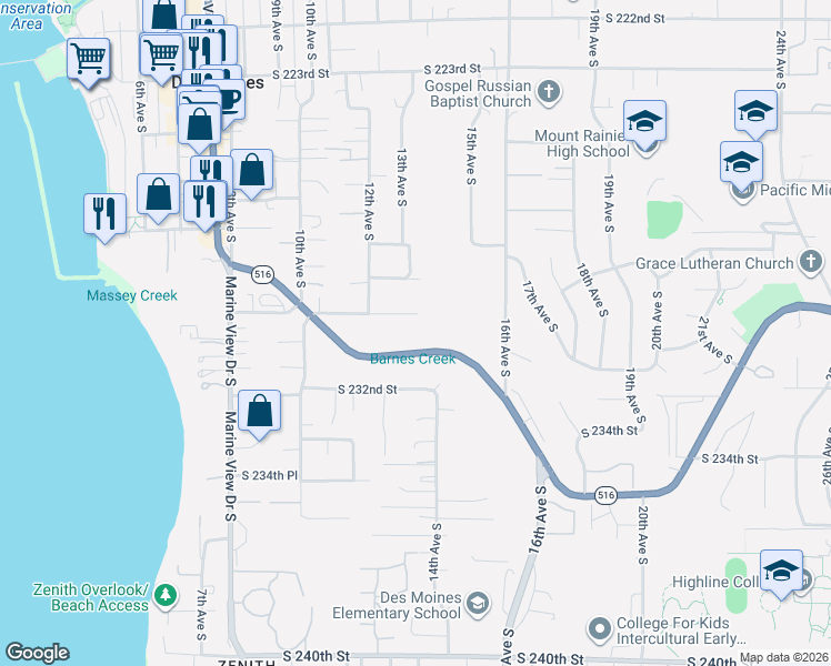 map of restaurants, bars, coffee shops, grocery stores, and more near 1251 South 230th Street in Des Moines