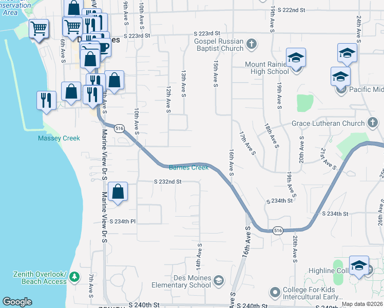 map of restaurants, bars, coffee shops, grocery stores, and more near 1251 South 230th Street in Des Moines