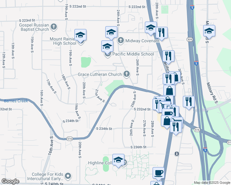 map of restaurants, bars, coffee shops, grocery stores, and more near 2325 Washington 516 in Des Moines