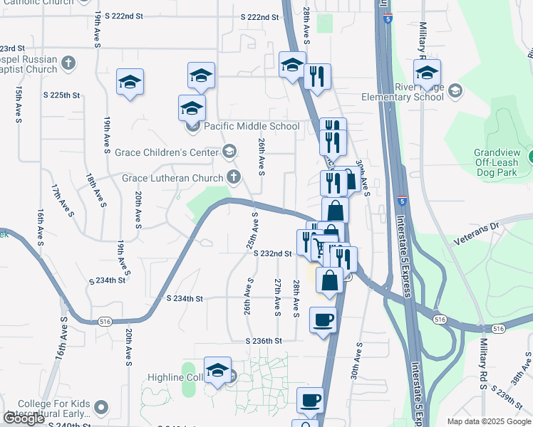 map of restaurants, bars, coffee shops, grocery stores, and more near 2456 Kent Des Moines Road in Des Moines