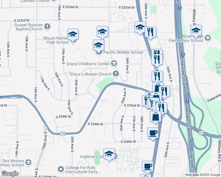 map of restaurants, bars, coffee shops, grocery stores, and more near 2325 Washington 516 in Des Moines