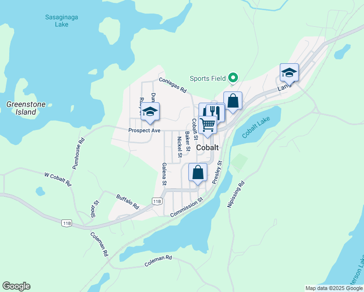 map of restaurants, bars, coffee shops, grocery stores, and more near 75 Nickel Street in Cobalt