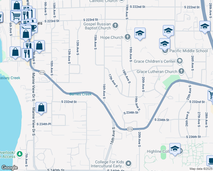 map of restaurants, bars, coffee shops, grocery stores, and more near 23008 16th Avenue South in Des Moines