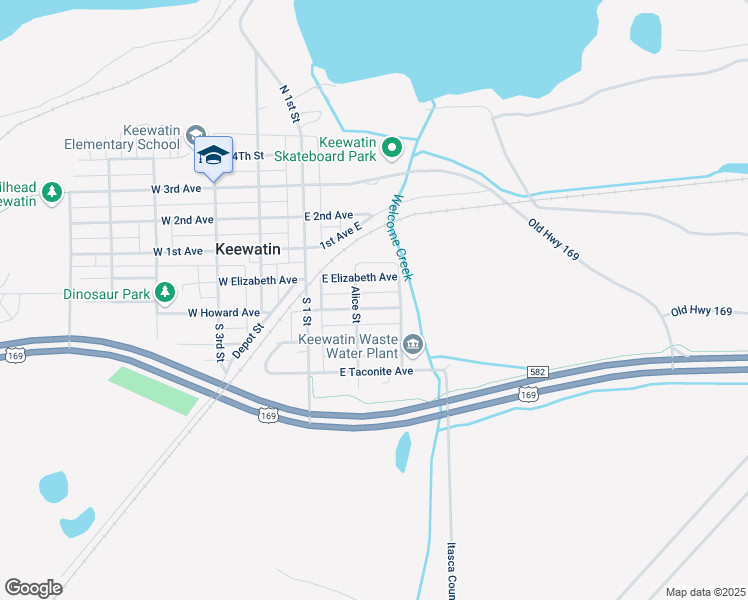 map of restaurants, bars, coffee shops, grocery stores, and more near 218 East Howard Avenue in Keewatin