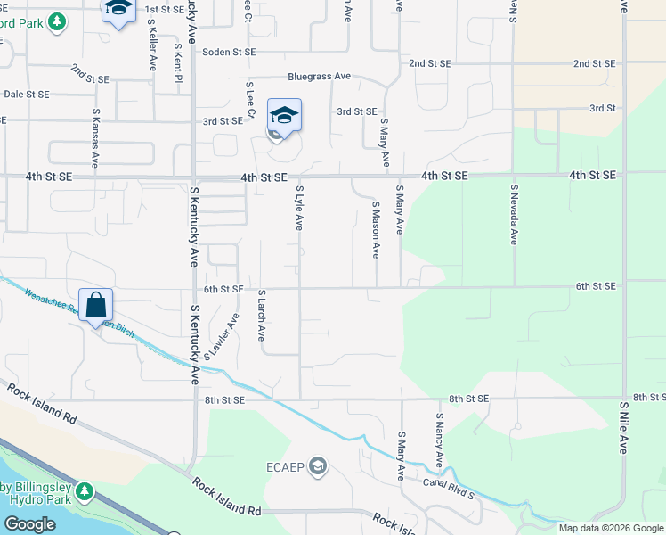 map of restaurants, bars, coffee shops, grocery stores, and more near 531 South Lyle Avenue in East Wenatchee