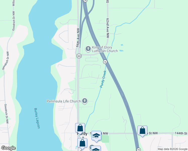 map of restaurants, bars, coffee shops, grocery stores, and more near 6405 151st Street Northwest in Gig Harbor
