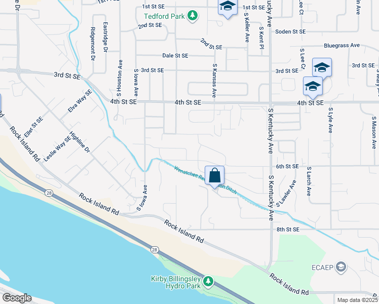 map of restaurants, bars, coffee shops, grocery stores, and more near 1229 Jupiter Street Southeast in East Wenatchee