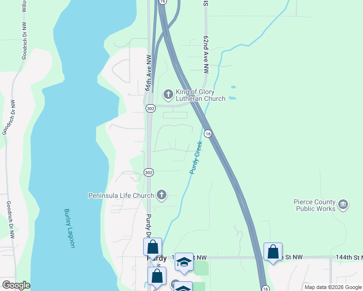 map of restaurants, bars, coffee shops, grocery stores, and more near 6405 151st Street Northwest in Gig Harbor