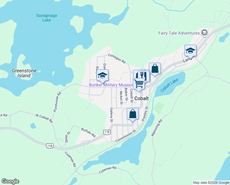 map of restaurants, bars, coffee shops, grocery stores, and more near 78 Nickel Street in Cobalt