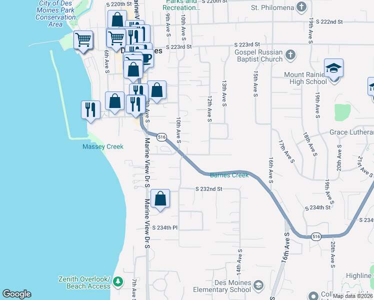 map of restaurants, bars, coffee shops, grocery stores, and more near 1020 South 230th Street in Des Moines