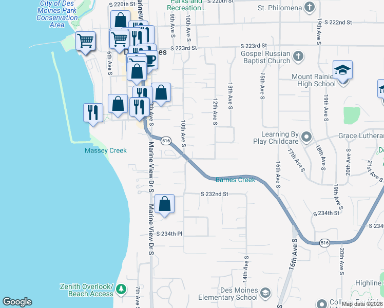 map of restaurants, bars, coffee shops, grocery stores, and more near 1020 South 230th Street in Des Moines