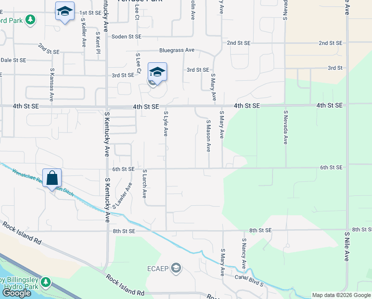 map of restaurants, bars, coffee shops, grocery stores, and more near 531 South Lyle Avenue in East Wenatchee
