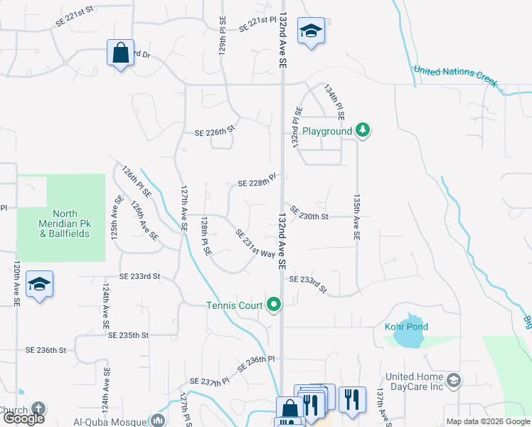 map of restaurants, bars, coffee shops, grocery stores, and more near 13117 Southeast 230th Place in Kent