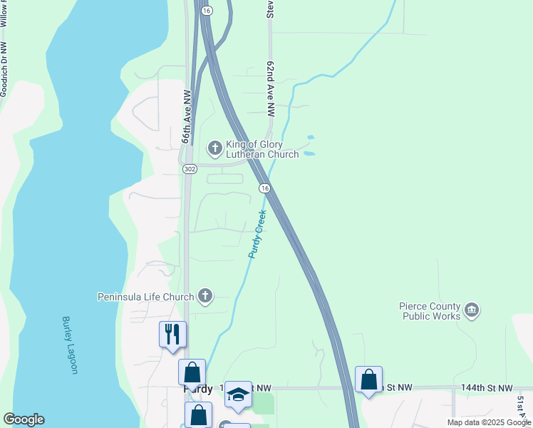map of restaurants, bars, coffee shops, grocery stores, and more near 6315 151st Street Northwest in Gig Harbor