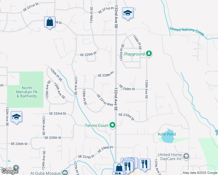map of restaurants, bars, coffee shops, grocery stores, and more near 13117 Southeast 230th Place in Kent