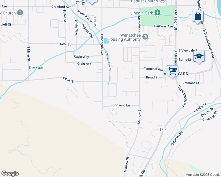 map of restaurants, bars, coffee shops, grocery stores, and more near 565 Circle Street in Wenatchee