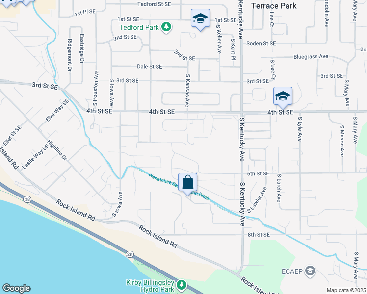 map of restaurants, bars, coffee shops, grocery stores, and more near 1376 Jean Street Southeast in East Wenatchee