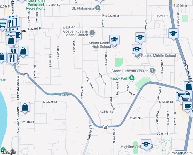 map of restaurants, bars, coffee shops, grocery stores, and more near in Des Moines