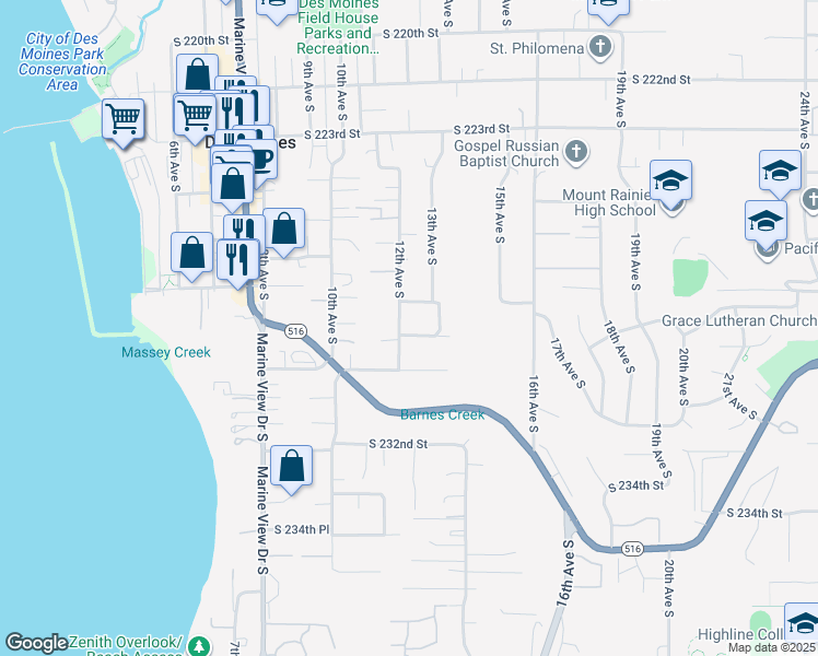 map of restaurants, bars, coffee shops, grocery stores, and more near 1204 South 229th Street in Des Moines
