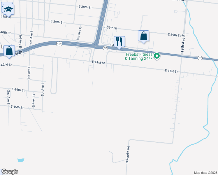 map of restaurants, bars, coffee shops, grocery stores, and more near 1428 East 41st Street in Hibbing
