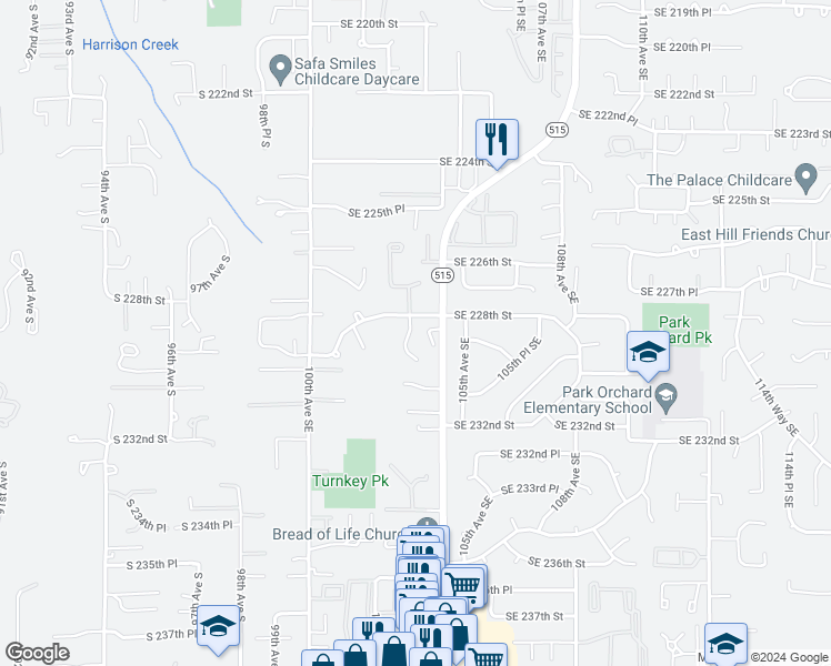 map of restaurants, bars, coffee shops, grocery stores, and more near 22812 103rd Avenue Southeast in Kent