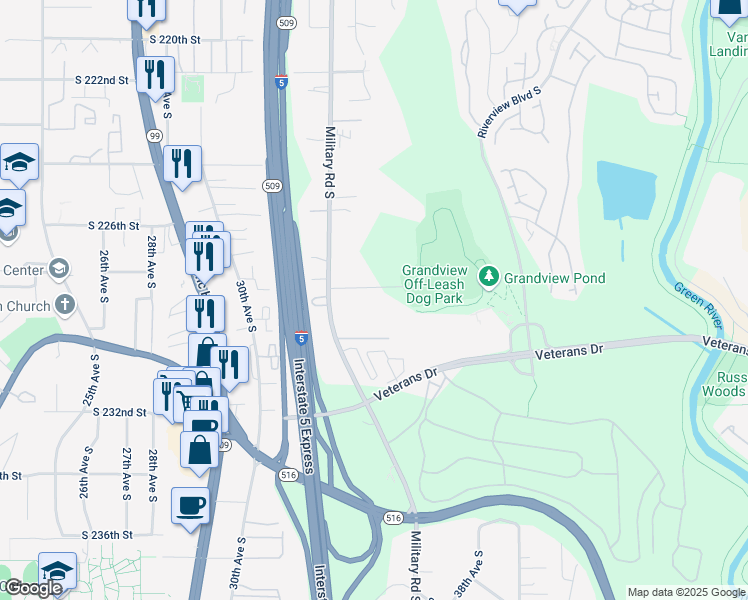 map of restaurants, bars, coffee shops, grocery stores, and more near 3503 South 228th Street in SeaTac