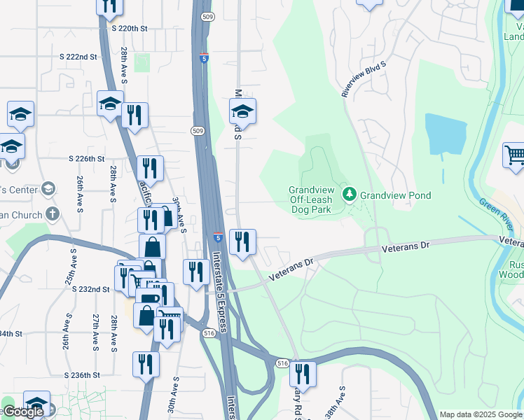 map of restaurants, bars, coffee shops, grocery stores, and more near 3503 South 228th Street in SeaTac