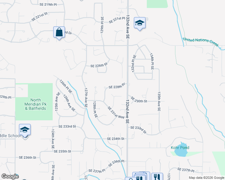 map of restaurants, bars, coffee shops, grocery stores, and more near 12925 Southeast 228th Place in Kent