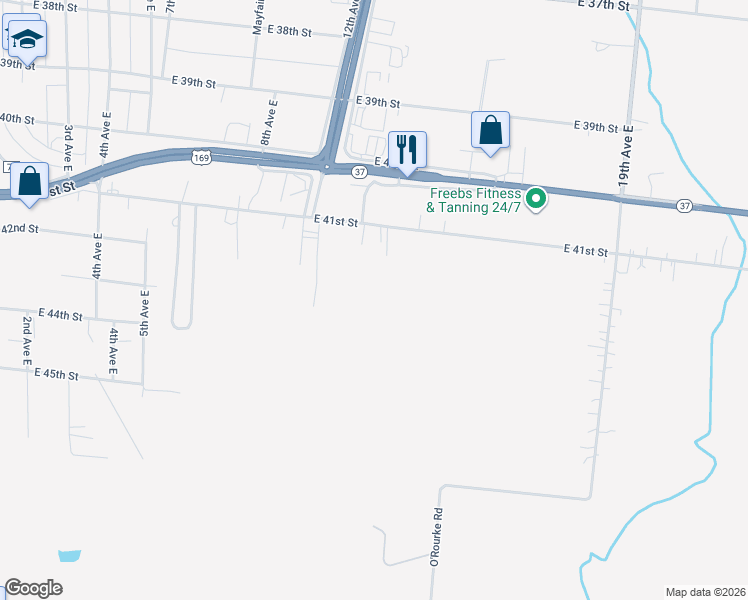 map of restaurants, bars, coffee shops, grocery stores, and more near 1428 East 41st Street in Hibbing